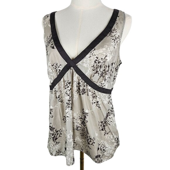 Express Design Studio Silk Floral Large Top Babydoll Y2K Boho 70's Grey - Picture 1 of 8